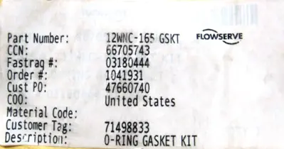NEW FLOWSERVE 12WNC-165 GSKT O-RING GASKET KIT 12WNC165GSKT