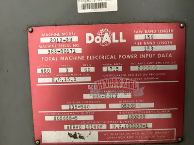 Used DOALL 2012-2H Vertical Band Saws Michigan US | Vander Ziel Machinery Sales #480513