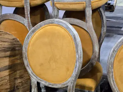 Lot of (2) Distressed Finish Wood Frame Oval Back Accent Chair - Manchester by Linon