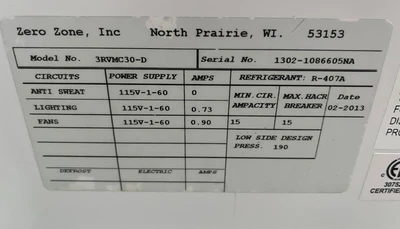 17-0112 Zero Zone RVMC30-D Remote 15 Door Medium Temp Cooler Run
