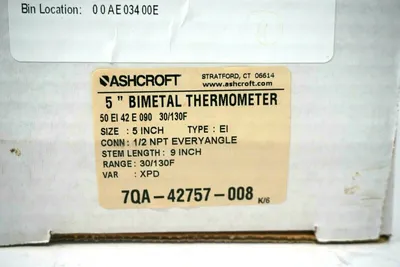 NEW ASHCROFT 50-EI-42-E-090 30/130F BIMETAL THERMOMETER 5" 50EI42E09030120F