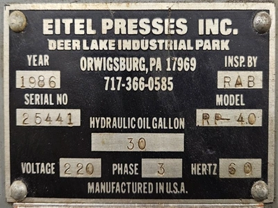 Used 1986 EITEL RP40 Straightening Presses Tennessee US | Pearl Equipment #1550179