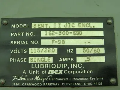 Lubriquip 162-300-690 Lube Sentinal II JIC Enclosure Box Monitor Wall Mount