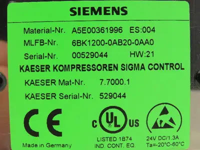 Siemens Kaeser Sigma A5E00361996 Air Compressor Operator Control Panel