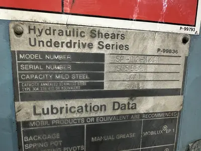 12' X 1/4" NIAGARA MODEL #SP-12-1/4 HYDRAULIC SHEAR: STOCK #22385