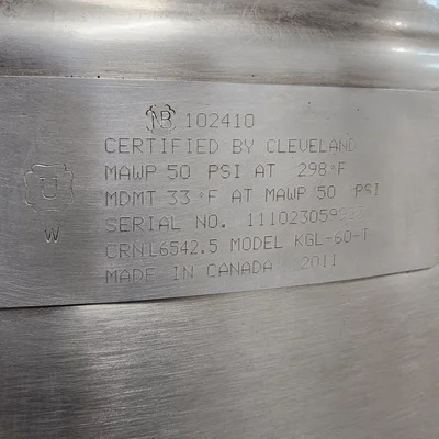 CLEVELAND TILT KETTLE MODEL KGL-60-T 60 GAL  # 1457