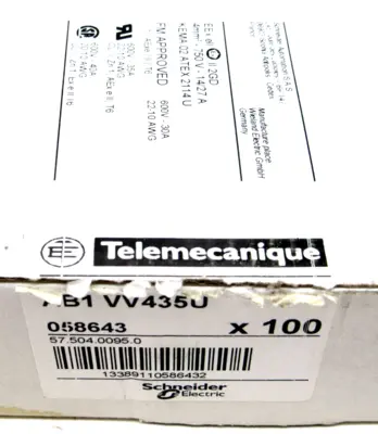NEW BOX OF 100 TELEMECANIQUE AB1-VV435U TERMINAL BLOCKS AB1VV435U