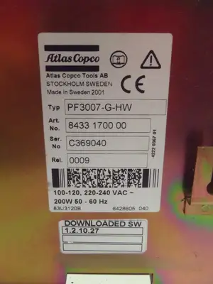 8433 1700 00,PF3007-G-HW | Atlas Copco 8433 1700 00 TENSOR S4/S7 Torque Controller PF3007-G-HW - Used