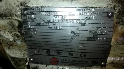 US Motors 5HP; 1185RPM; 460V; Frame: 254U C12 01050572016 F