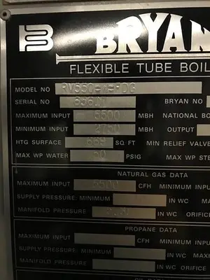 USED 1988 BRYAN BOILER 5.5 MILLION BTU RV550-W