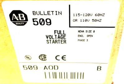 ALLEN BRADLEY 509-AOD STARTER SIZE 0 SER. B 509AOD NEW, SURPLUS