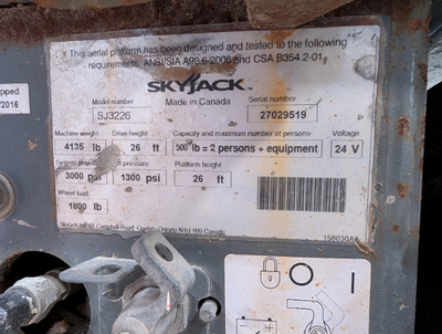 USED 2016 Skyjack SJ3226