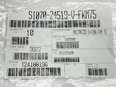 SI070-24519-V-FKM75 | Vulcanized O-Ring FKM-75 LOT OF 9 - New – Open box