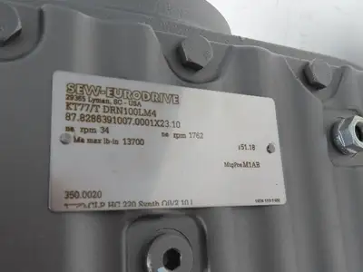 Sew Eurodrive KT77/T DRN100LM4 51:1 Gearmotor 3Hp 230/460V 34rpm Hollow Shaft