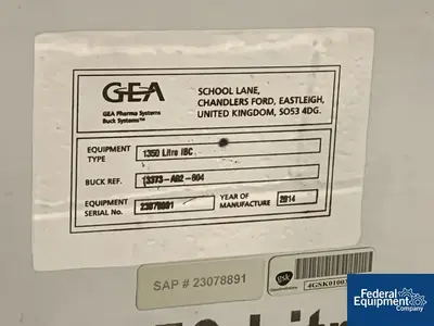 USED GEA 1,350 Liter GEA Buck Systems Tote, model 13373-A02