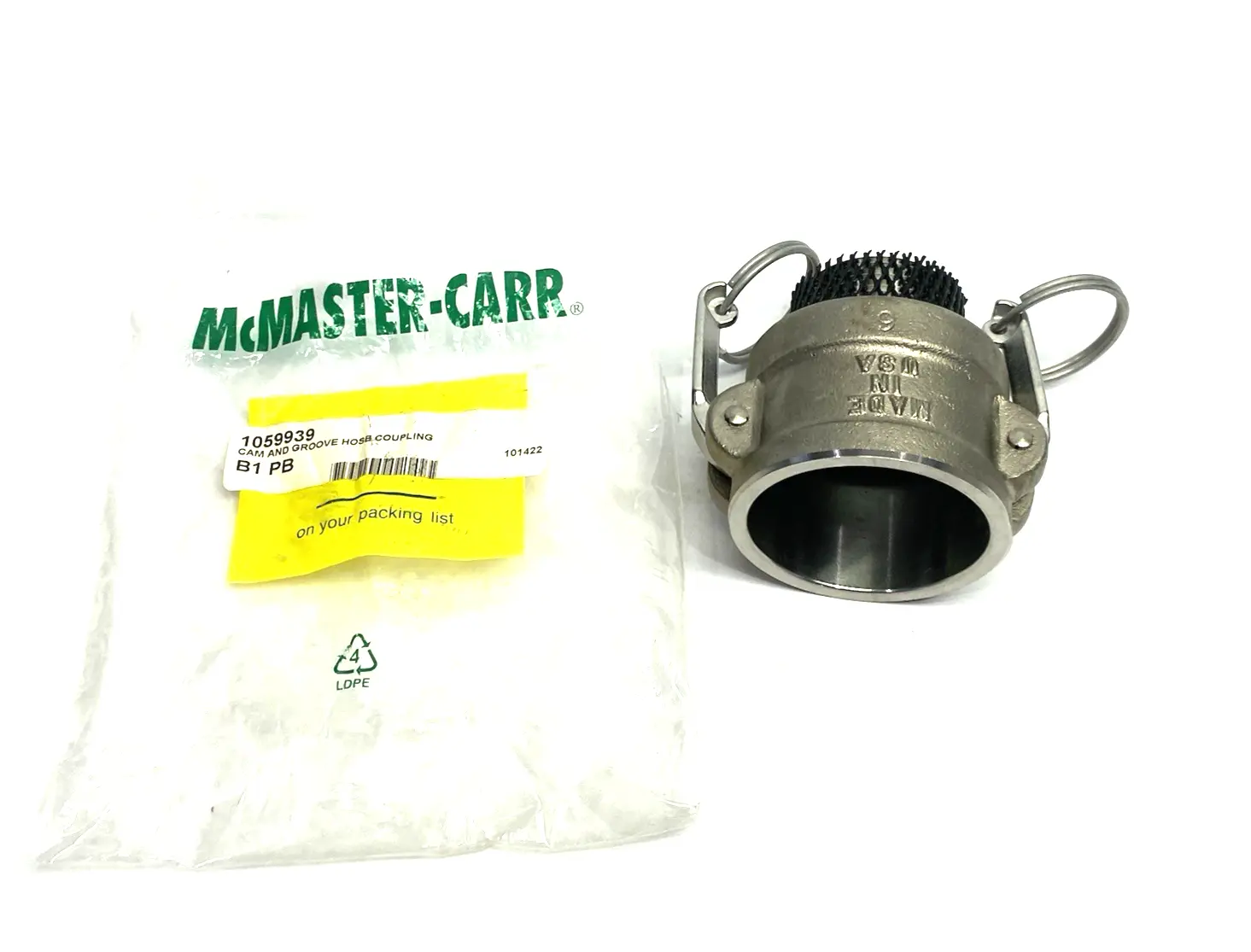 6795K132 | Stainless Steel Cam-and-Groove Hose Coupling 2-Lever 1-1/2 NPT Male - New