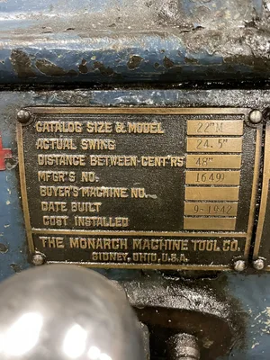 Monarch 22M Geared Head Engine Lathe 22” Swing 48” Centers 10HP 3PH