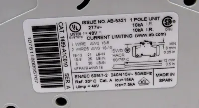 NEW 2 PCS. ALLEN BRADLEY 1489-A1C010 CIRCUIT BREAKER SERIES A 1489A1C010