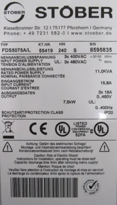 NEW STOBER FDS5075A/L DRIVE 7.5KW FDS5075AL