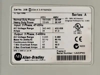 USED ALLEN BRADLEY 20BD034A3AYNAND0
