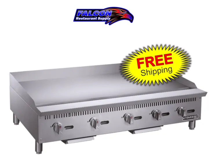 New | in-Stock Dukers New Dukers DCGMA60 60 in. W Flat Top Griddle with 5 Burners Commercial Flat Top Griddles Illinois US | Falcon Restaurant Supply #1376272