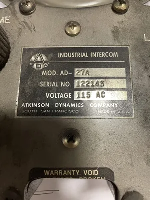 Atkinson Dynamics AD-27A Industrial Intercom 115VAC
