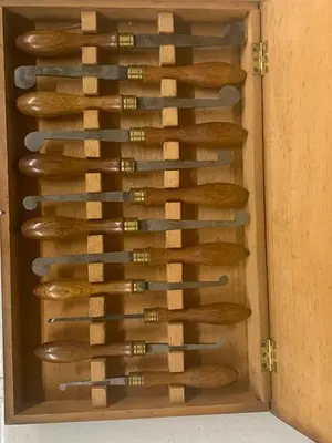 5981-385  Antique Holtzapffel & Co Ornamental Lathe Wood Shaping / Turning Tools, Set of 12, London Rare!