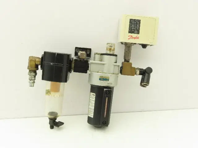 Norgren F73G-3AN-QT3 Water Filter, Mindman Oiler, Danfoss Pressure Switch 250PSI