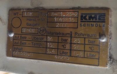 KME SCHMOLE WT-LOK 8-01.23-2  SHELL & TUBE HEAT EXCHANGER OIL COOLER ARBURG 320K