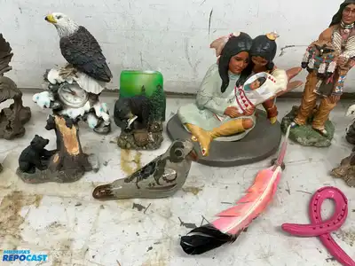 Box of Native and Wildlife Figurines and Decorations