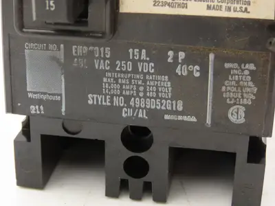 Westinghouse 2609D39G19 Circuit Breaker 15Amp 2 Pole 600VAC Shunt Trip