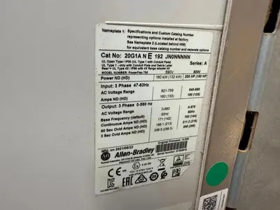 200 HP ALLEN BRADLEY POWERFLEX 755 DRIVE CAT. 20G1ANE192JN0NNNNN 600V