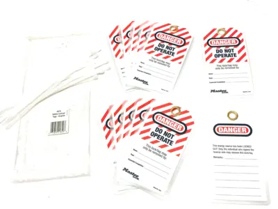 USED MASTER LOCK SAFETY LOCKOUT TAGS DO NOT OPERATE, ENGLISH, PACK OF 12