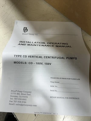 NEW Price Pump Co. CD150VSS-462-323-500-36E-3T7