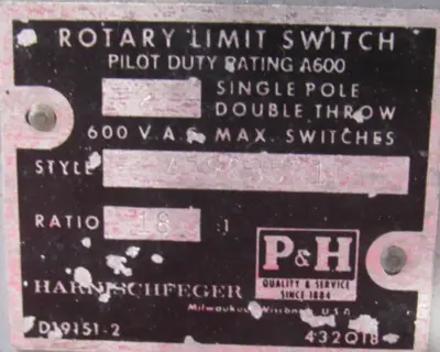 NEW P&H 479Q35D1 ROTARY LIMIT SWITCH RATIO 18
