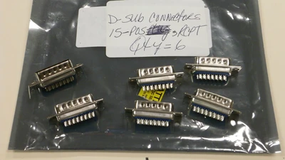 New D-Sub Male/Male Connectors with 15-POS  Plugs (QTY 6)