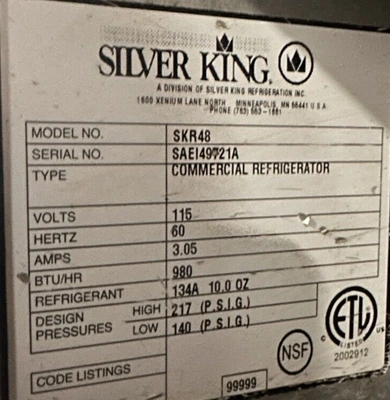 174-0124 Silver King SKR48 Self Contained Undercounter Cooler