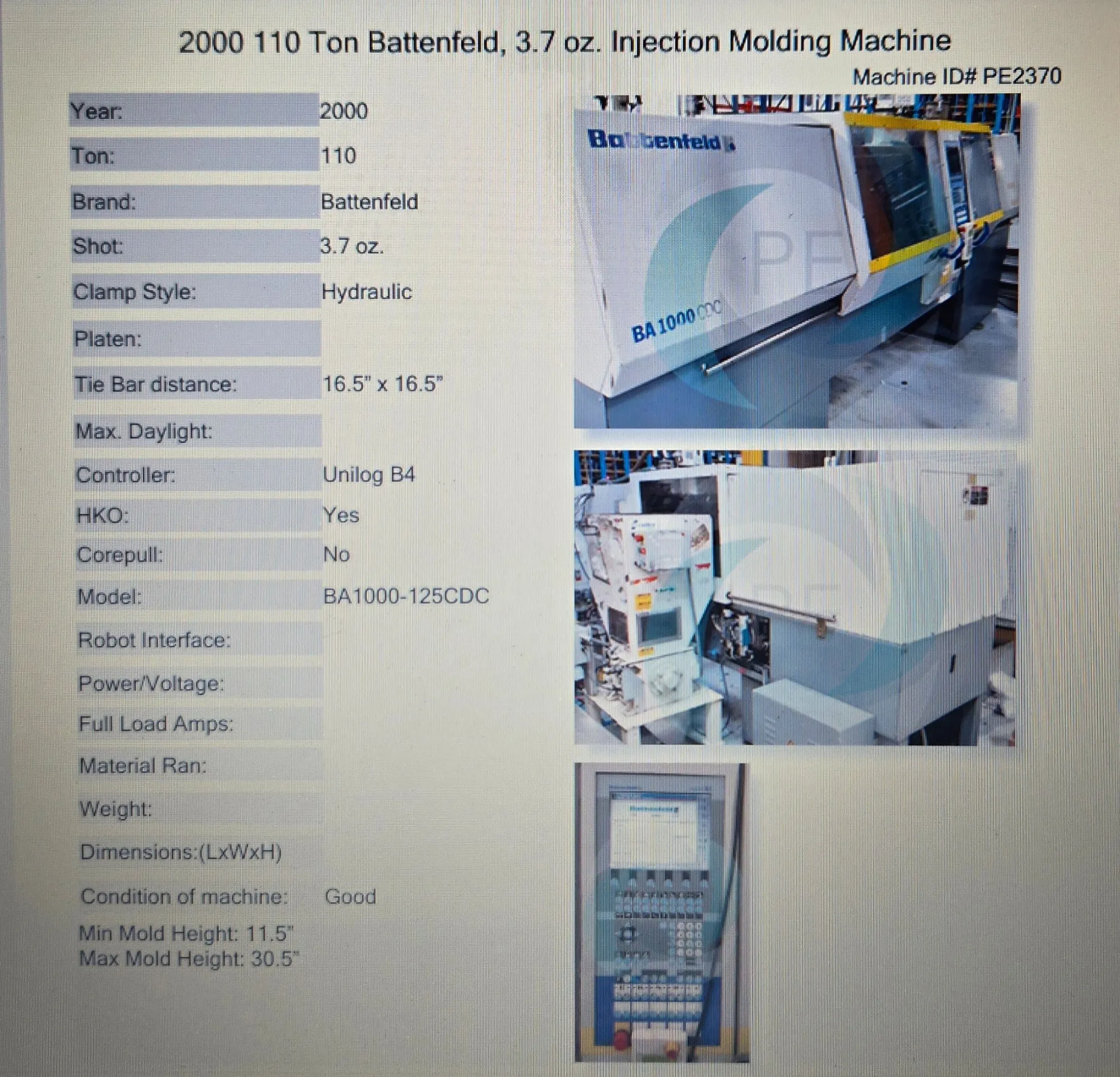 USED 2000 BATTENFELD BA1000/125 CDC