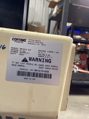 Coffing 1 Ton Hoist On Trolley 20′ WRT2010 3LH 230/460V