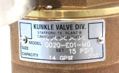 NEW KUNKLE 0020-E01-MG RELIEF VALVE 1" 0020E01MG