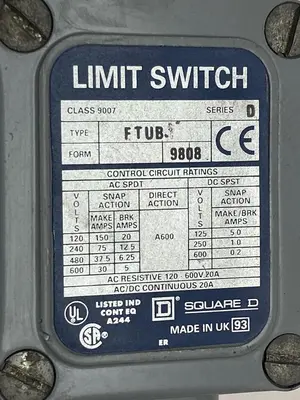 New | in-Stock SQUARE D 9007FTUB9808 Miscellaneous Equipment (Electrical & Power) Ohio US | Surplus Asset Holdings #1238939