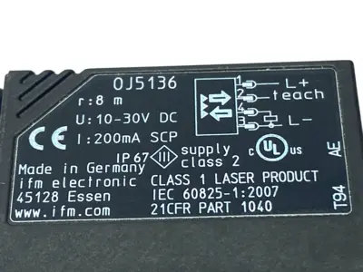 Used ifm Retro-Reflective LASER Sensor, M8, OJPLFPKG/SO/AS Photoelectric Sensors Michigan US | Maverick Industrial Sales #1395089