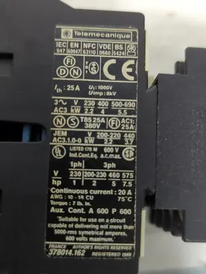 Used TELEMECANIQUE T85 25A Miscellaneous Equipment (Electrical & Power) Ohio US | Surplus Asset Holdings #1540841