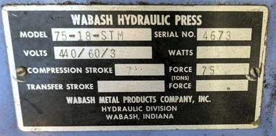 USED WABASH WABASH 75-18-STM PRESS