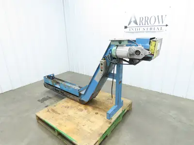 Tsubaki 10"W x 90"L Chip Conveyor 7.5"Belt 45" Infeed 38"H Discharge 220V 3PH