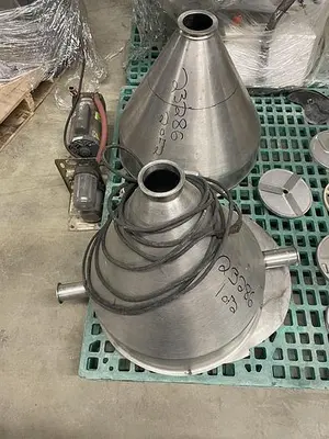 USED CUSTOM DESIGNED & MANUFACTURED CONICAL HOPPER FOR A PISTON FILLER