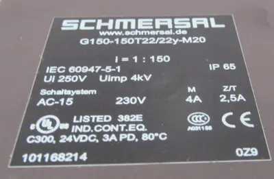 NEW SCHMERSAL 101168214 GEAR SWITCH G150-150T22/22Y-M20