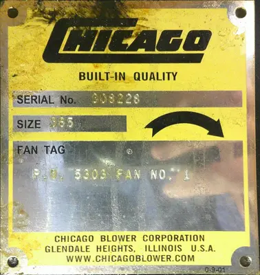 SPC9238  Blower 36,000 cfm centrifugal fan Chicago Blower size 365 125 hp, CS