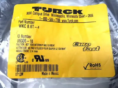 WKC 8.6T-4,U5306-18 | Turck WKC 8.6T-4 EuroFast Cordset Cable Assembly U5306-18 - New