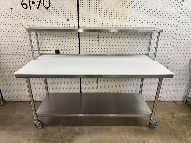 Used Falcon Restaurant Supply Used 72"x 30" Stainless Poly Top table with a 72"x 12" Overshelf on Casters Food Prep Tables Illinois US | Falcon Restaurant Supply #1375034